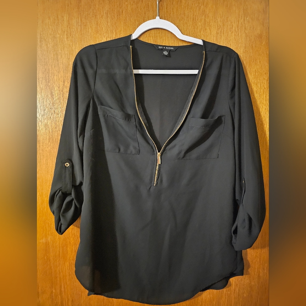Sheer Zipper Blouse Black - Small
